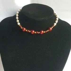 Red And White Pearl Choker Necklace