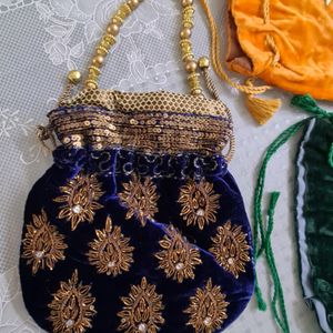 Combo of 4 Velvet Potli Bags