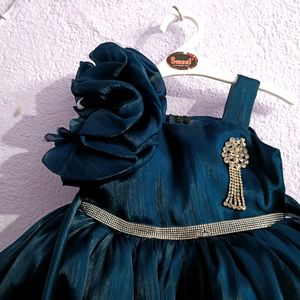 Blue Organza Party Wear Frock For Kids