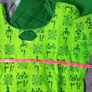 Light And Dark Green Cotton Suit Set Stitched
