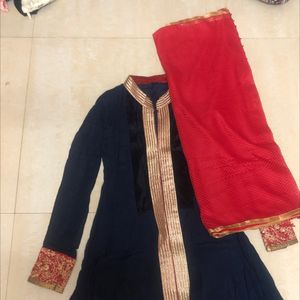 Blue And Red Anarkali Gown