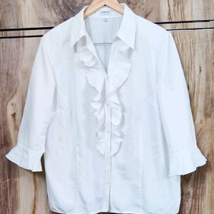 White Frill Shirt Size-44