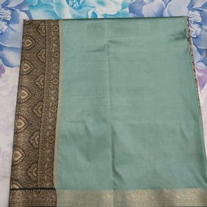 Silver Color Bangalore Silk With Black Border