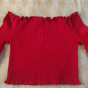 Off shoulder Red Top With Frill Sleeves