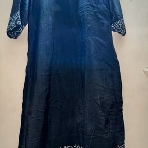 Stand Collar Black Kurti With White Print