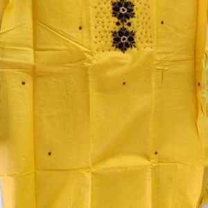 Yellow & NavyBlue Embroidery Dress Material(Women)