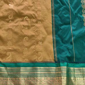 Mustard And Green Gadwal Silk Saree