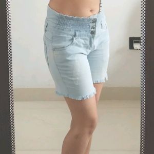 Denim Shorts With Elastic Waist