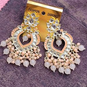 Peach Kundan Earrings Set