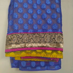 Festive Wear Saree Navy Blue (No Blouse)