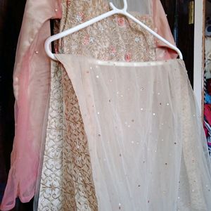 Pink Golden Ethnic Gown Wedding & Festive Wear