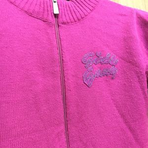 Women Pink Sweater With Front Zip