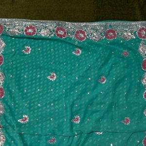 Sea Green Sari With Blouse