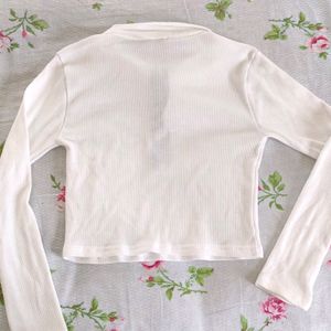 White Collared Full Sleeves Crop Top