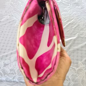 Pink & white Clutch with a silver sling