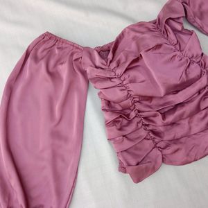 New Satin Mauve Colour Sexy Bardot