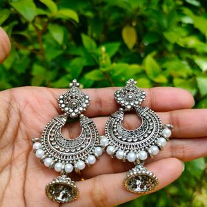 Trendy Silver Oxidized Hanging Earring