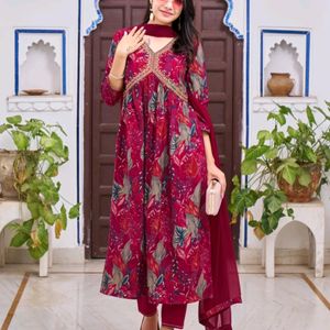 Alia Cut Embroidered & Floral Printed Kurta with p