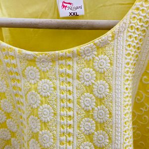 chikankari yellow kurti