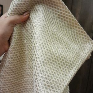 6 Mtrs White And Golden Fabric