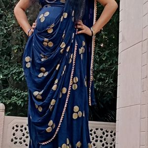 Dhoti Style Ready To Wear Saree With Golden Touch