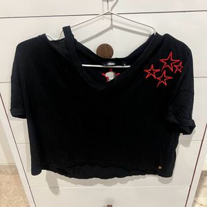 Nuon Black Crop Top With Star Cut Behind