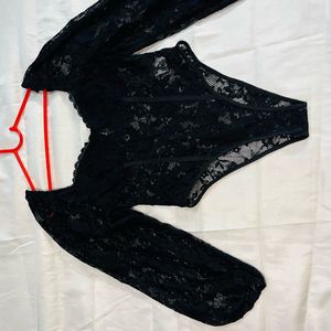 Black Sweetheart Neck Lace Bodysuit Newme