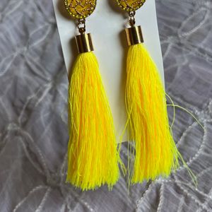 Yellow Thread Earrings Party Wear