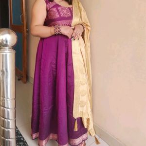 Beautiful Cut Sleeves Purple Anarkali Gown