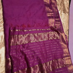 Golden zari border saree