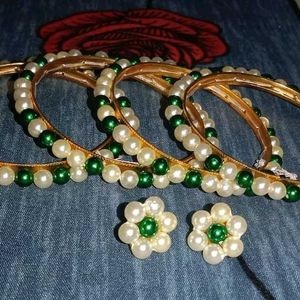 Handmade Pearl Bangles With Earnings