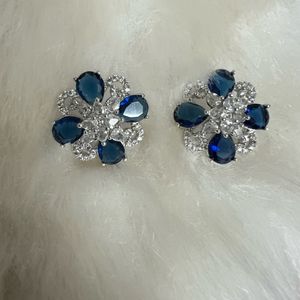 Blue Sapphire Floral Studs