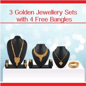 3 Gold Jewellery Sets With 4 Free Bangles