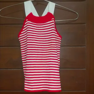 Red And White Sleeveless Top