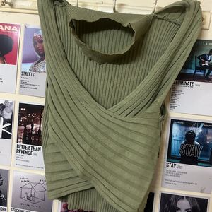 Olive Green Crowl Neck Tank Top