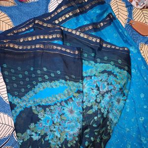 Dual Tone Chiffon Sari With Zari Border