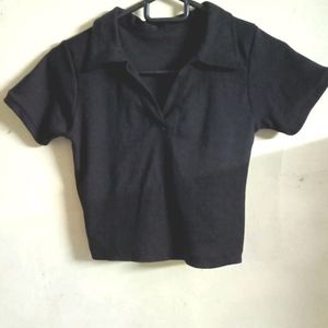 Black Polo Crop Top