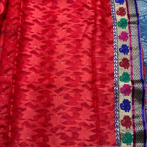 Brand New- Trendy Red Net Saree