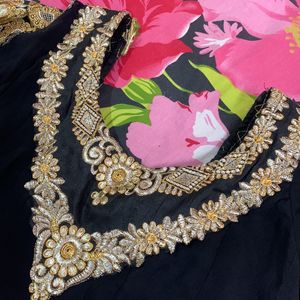 Black Georgette Long Gown With Dupatta