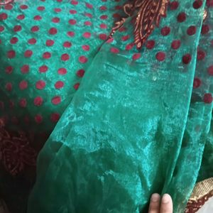 .TBeautiful Green Net Saree