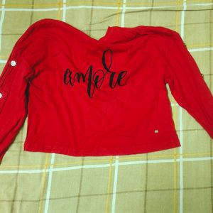 Red AMORE croptop With Buttons From West side