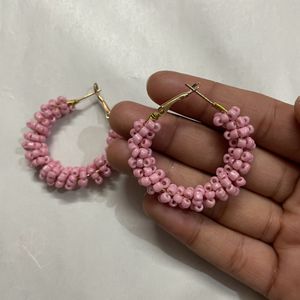 Pink Beads Hoop Earrings