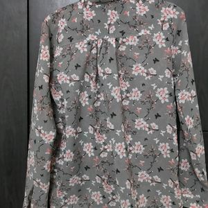 Grey floral Crepe Shirt