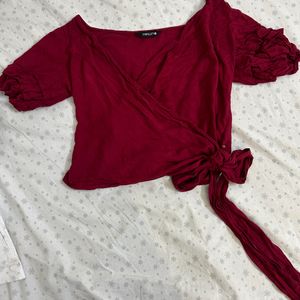 Maroon Wrap Around Crop Top