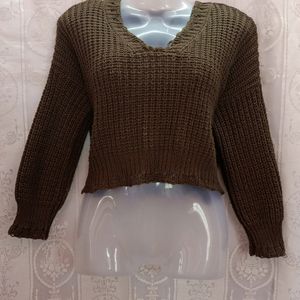 Olive Green Croptop Wollen Sweater