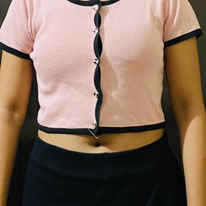 Pink And Black Crop Top