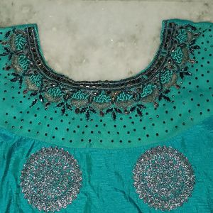 Sea Green Long Frock With Scarf