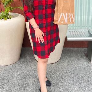 Hancock Red And Black Checks Dress- S Size