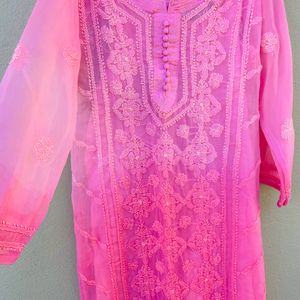 Double shade Pink chikankari kurta suit set