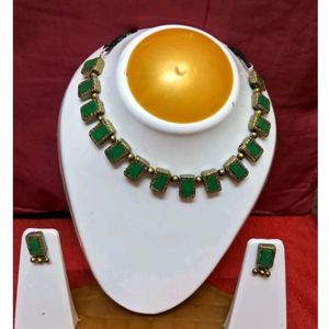 Handmade Green Rectangle Terracotta Jewell Set 1